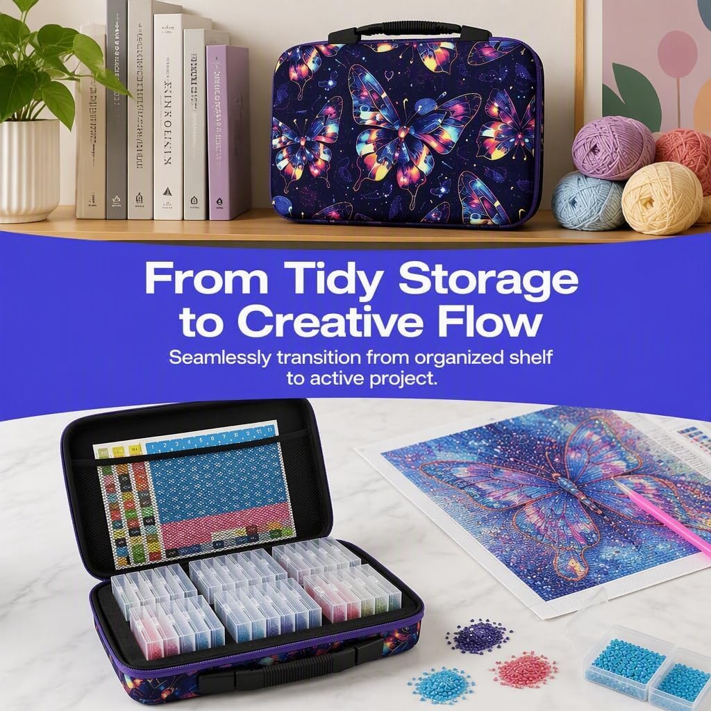 Diamond Painting Storage Box - Gem Art Craft Beads, Clear Dustproof Lid,PP EVA Construction, Home Office Classroom Garage, Portable Covered Design (Bianco：64 Slot)