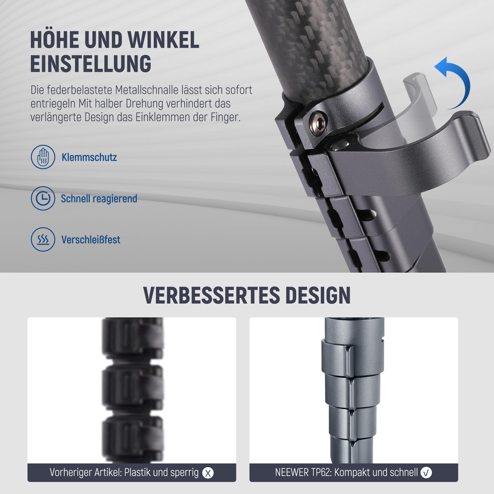 NEEWER LITETRIP LT32 Kamera Reisestativ, tragbarer Ständer aus Carbonfaser, Kugelkopf mit Mittelachse Klappverschluss Reinigungstuch Arca QR Platte kompatibel mit Peak Design Capture V3 (ehemals TP62)