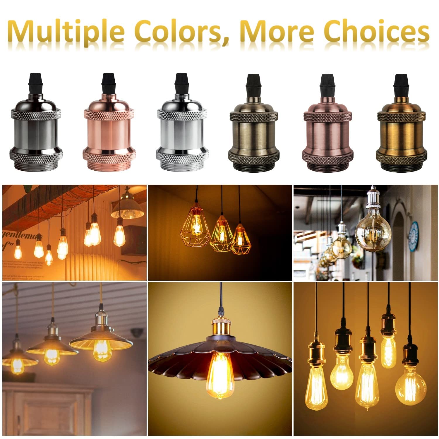 DiCUNO E26 Vintage Lamp Socket, Edison Pendant Light Socket Replacement, Antique Retro Hanging Lamp Holder for Industrial, Decorative, DIY Lighting, 600℃ Heat Resistant, 10 Packs (Vintage Brass Color)