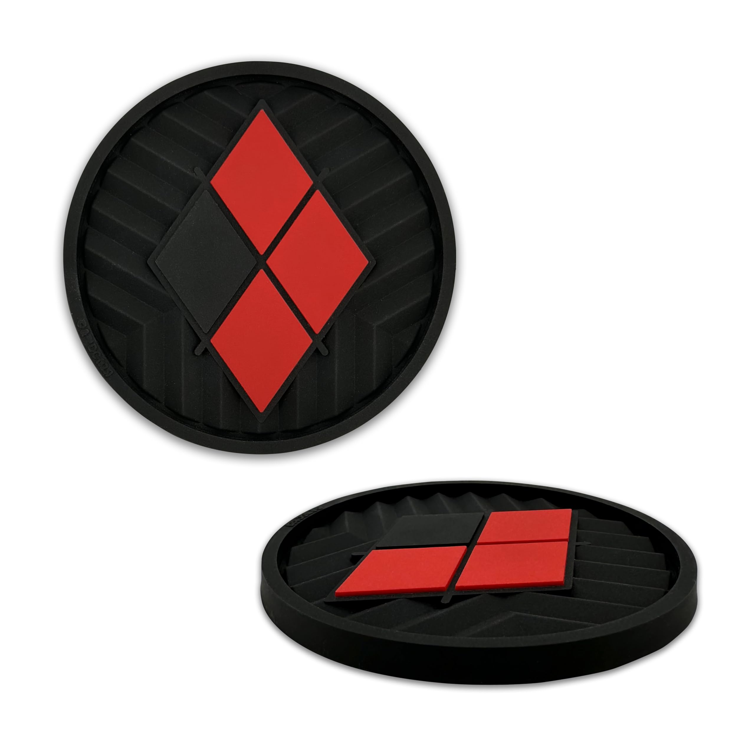 - Officially Licensed DC Comics Harley Quinn Diamonds Logo Automotive 3D Textured Silicone Coasters (2.6" Diameter) | Universal Fit for All Cars, Trucks, SUVs & More | Non-Slip Durable | Set of 2