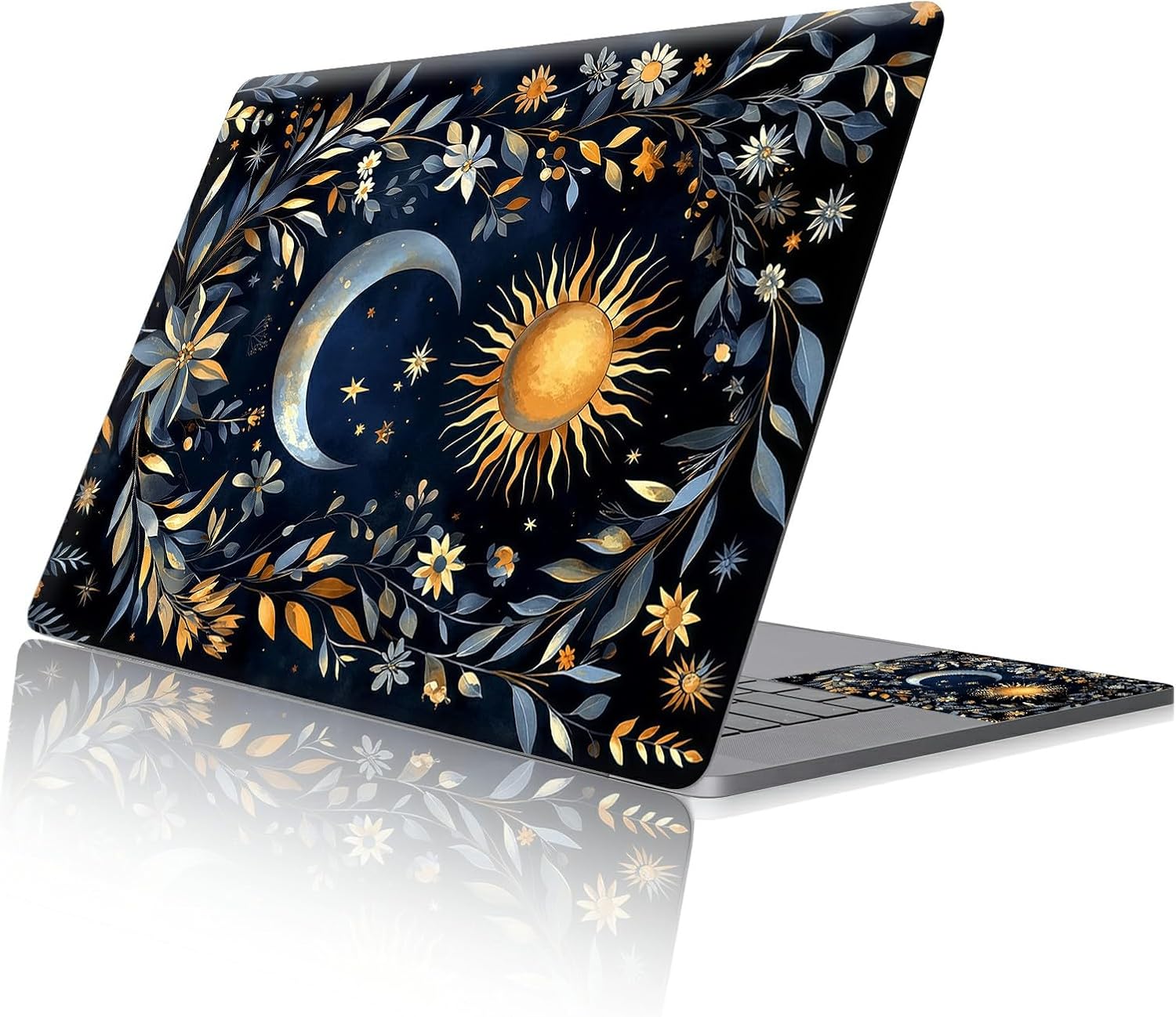 Reusable Universal Laptop Skin Sticker, Cut to Fit for 11.6–15.6 Inch Laptops, Waterproof Protective Film, No-Residue - Celestial Moon and Stars