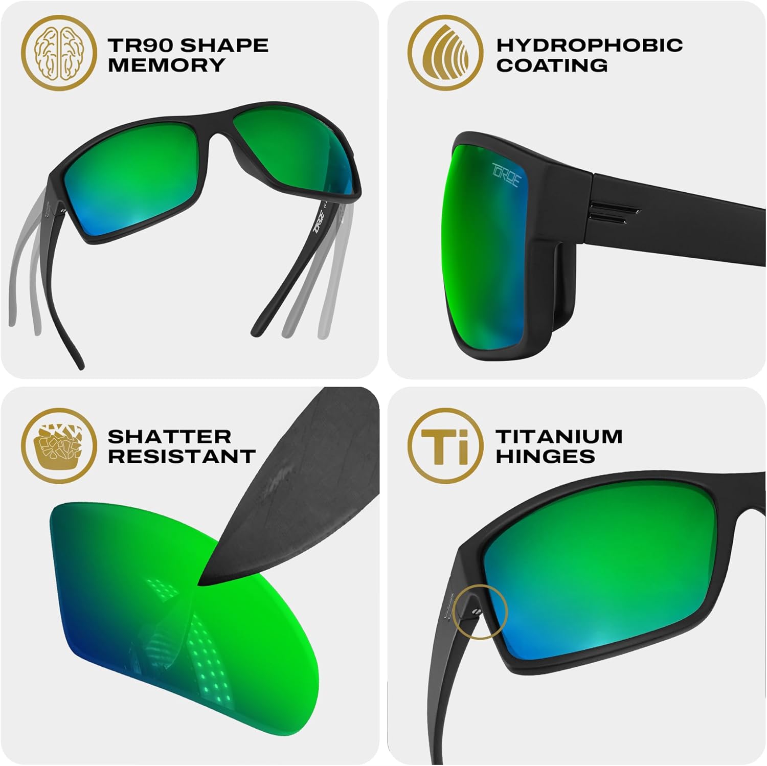 TOROE Matte Black TR90 MOJAVE Frame Sunglasses Enhancing Polarized Polycarbonate Lens - Image 6