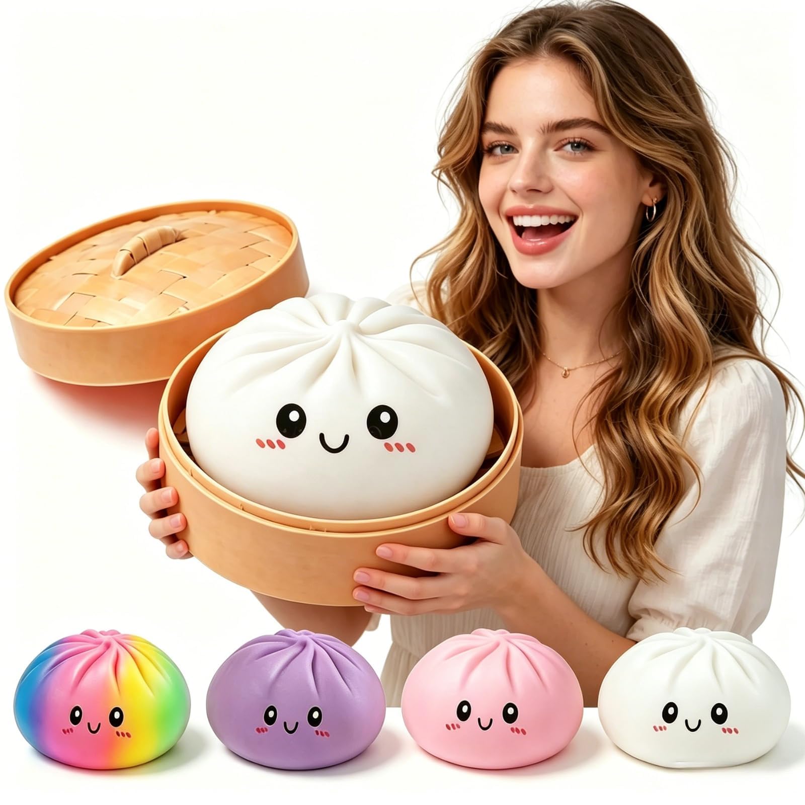15cm Giant Dumpling Squishy, Big Jumbo Dumpling Squishy Large Huge Mega Dumplings Rainbow Stress Ball Soft Stress Relief Fidget for Adults (15cm White)