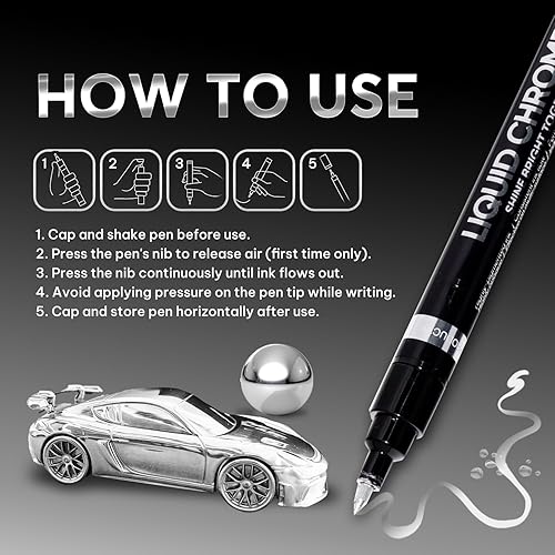 Miniatura 5 de Paquete de 3 marcadores cromados líquidos, bolígrafos permanentes cromados para plástico, metal, pintura de modelos, kit de retoque y reparación,