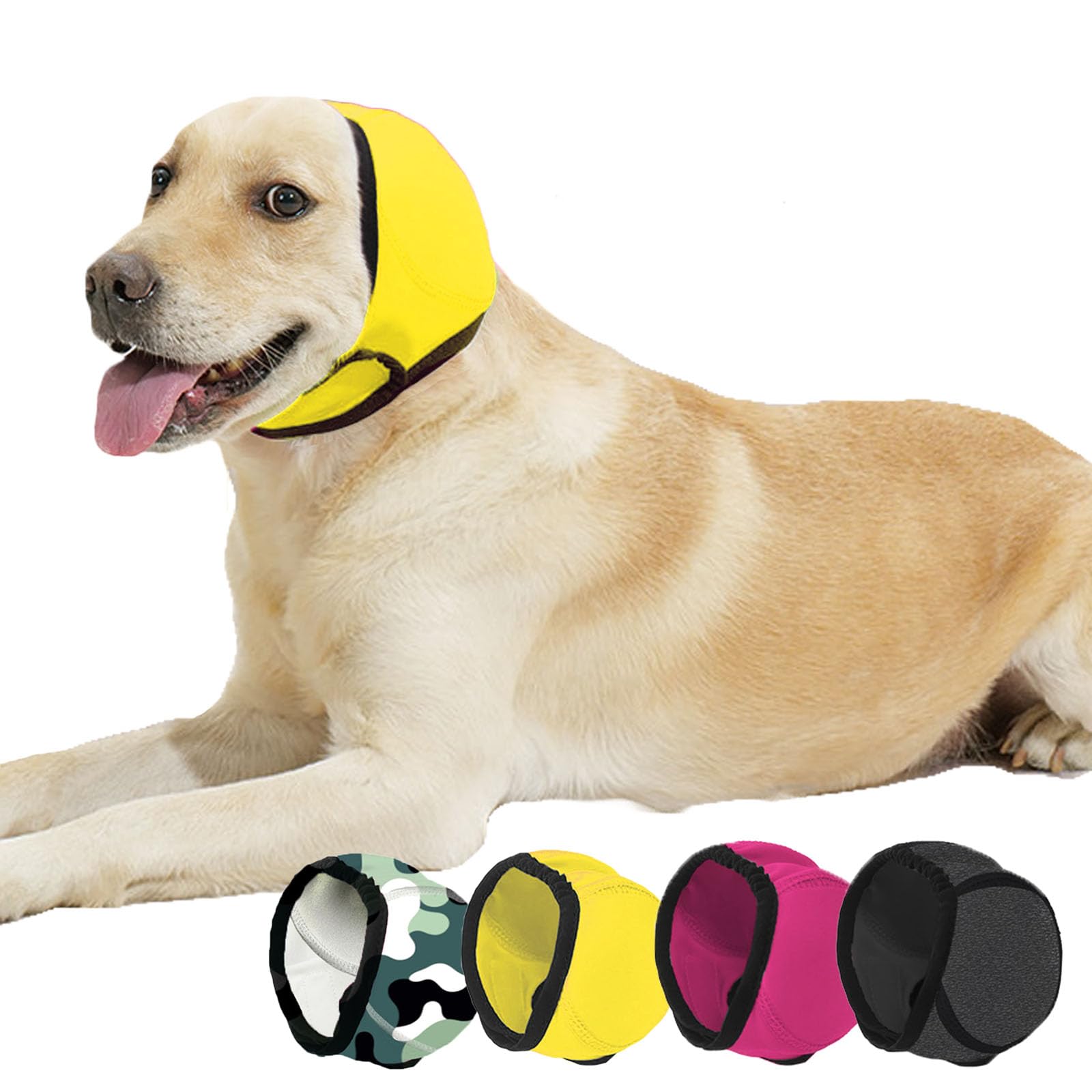 BAMY Swimming Waterproof Dog Ear Caps Calming Large Dog Ears Cover Shower Cap for Ear Protection for Bath for Grooming (Yellow, L (Size L: Head Circumference 18"-24"))