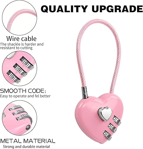 Miniatura 2 de YAODHAOD Paquete de 2 candados de combinación, 3 dígitos en forma de corazón para casillero de gimnasio escolar, cerraduras de equipaje con cable
