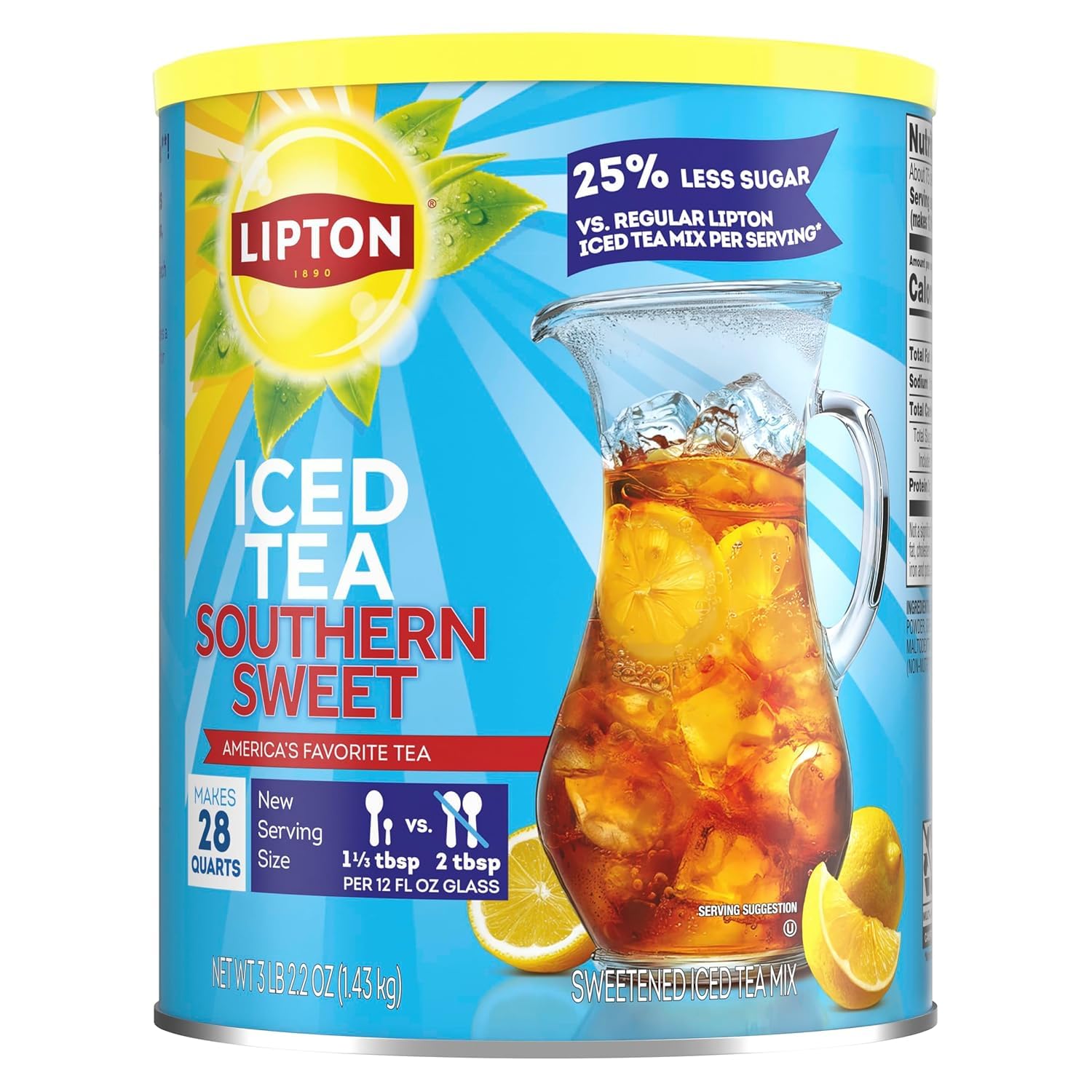 LiptonIced Tea Mix, Reduced Sugar, Southernn Sweet Tea, Makes 28 Quarts, 2.2 Ounce(Pack of 1)