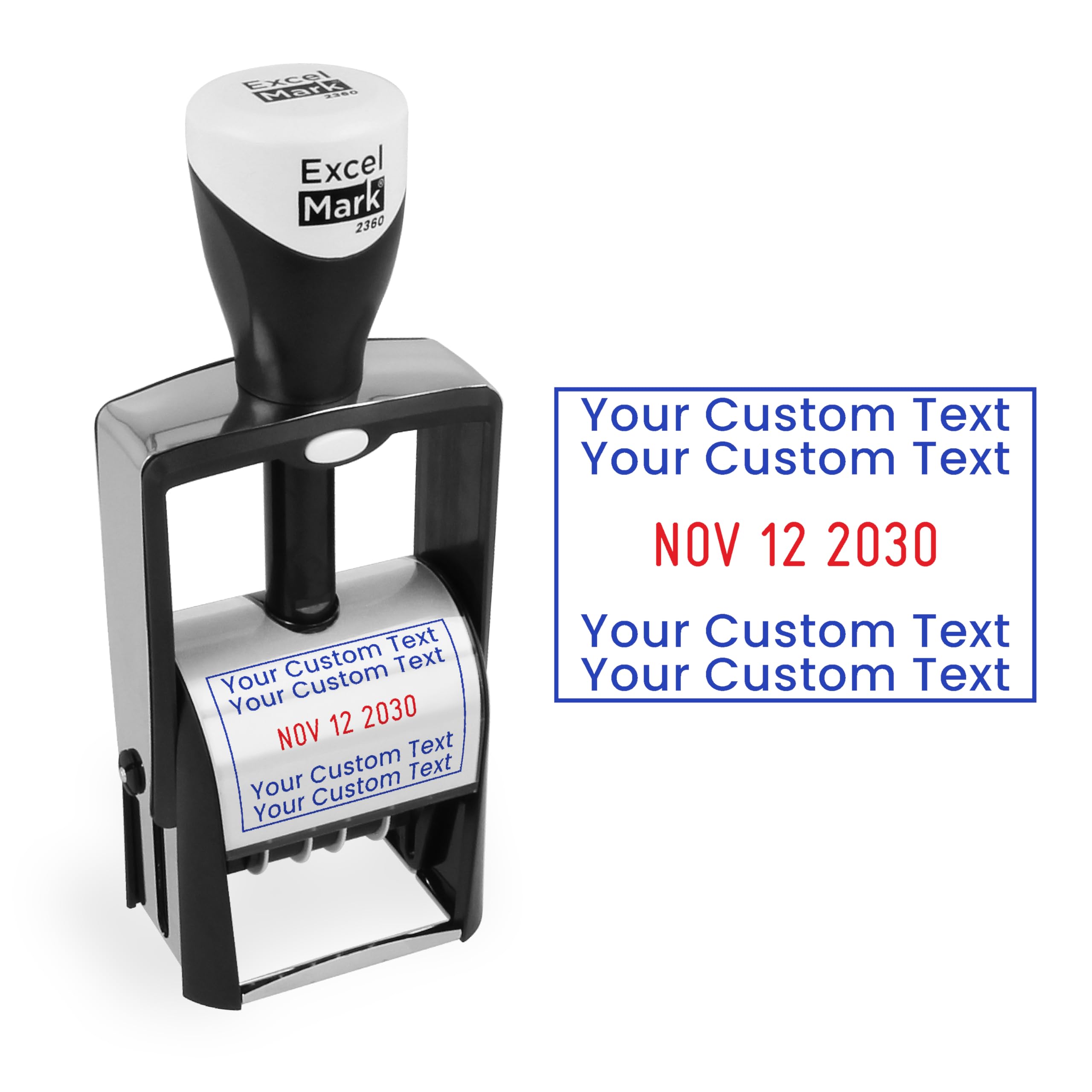 ExcelMark Heavy Duty Self-Inking Date Stamp (Blue/Red, Custom)