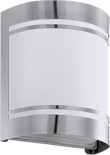 EGLO Zewnętrzna lampa ścienna Cerno, 1-punktowa lampa zewnętrzna, lampa ścienna ze stali nierdzewnej, kolor: srebrny, biały, szkło: białe, satynowane,