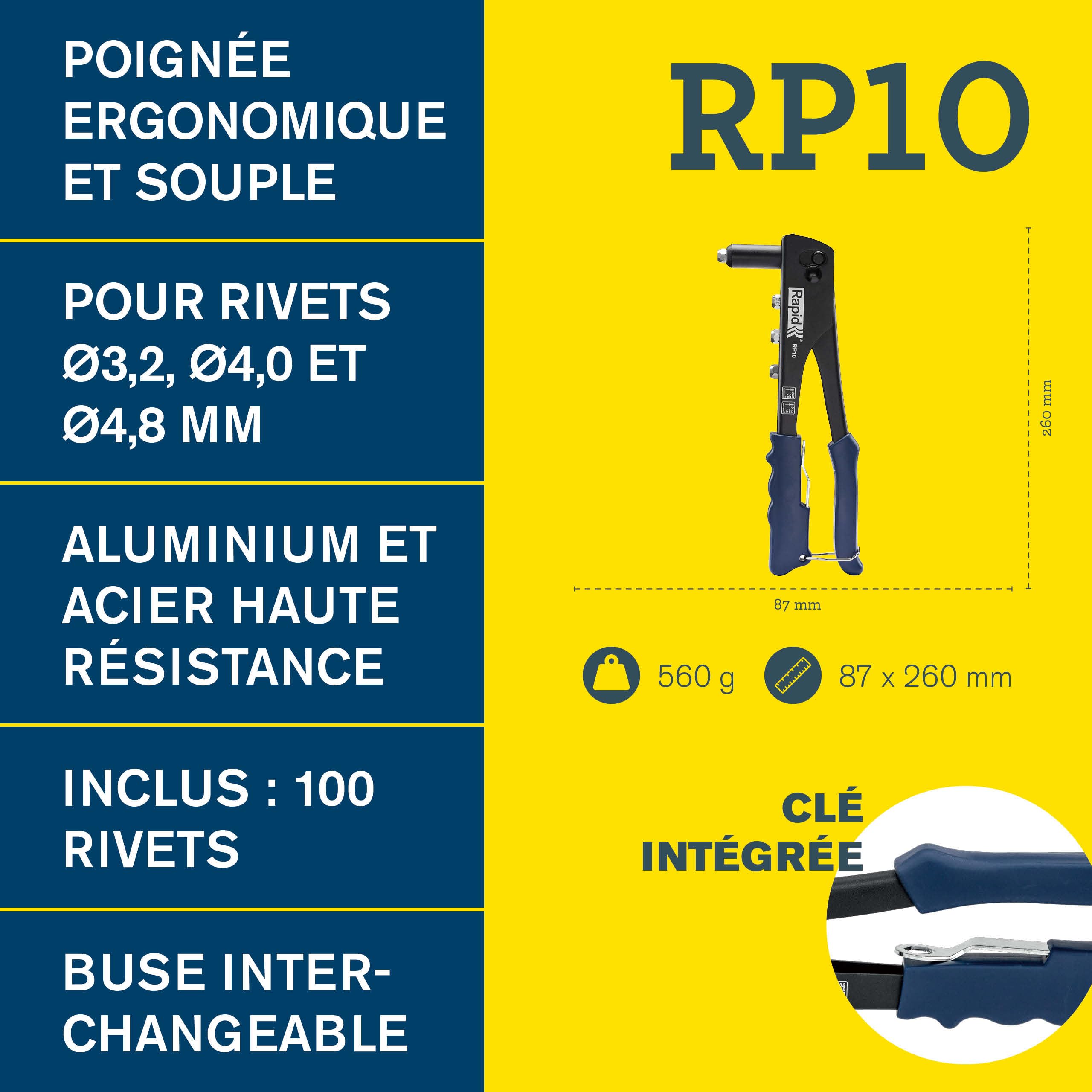 Image secondaire de Kit Riveteuse Manuelle Rapid RP10 avec 100 Rivets en Aluminium