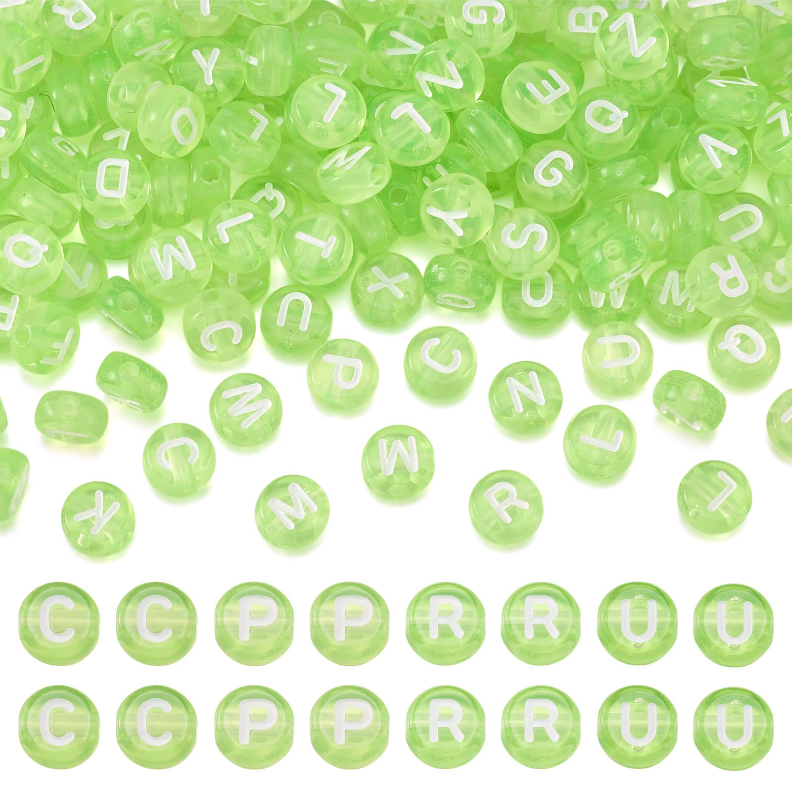 200pcs Transparent Acrylic Alphabet Letter Beads 7mm Flat Round Disc Coin A-Z White Letter Pattern...