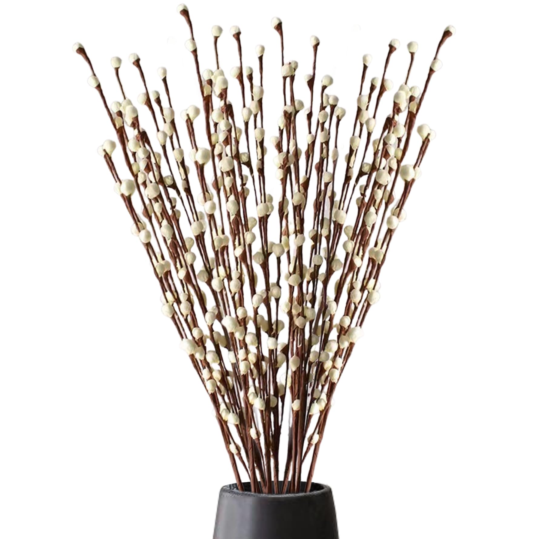Hperu 14Pcs/Bunch Pussy Willow Branches for Vases, 33 Inch Long Stem Willow Branches Reusable Artificial with White Flowers for Wedding Home Office Table
