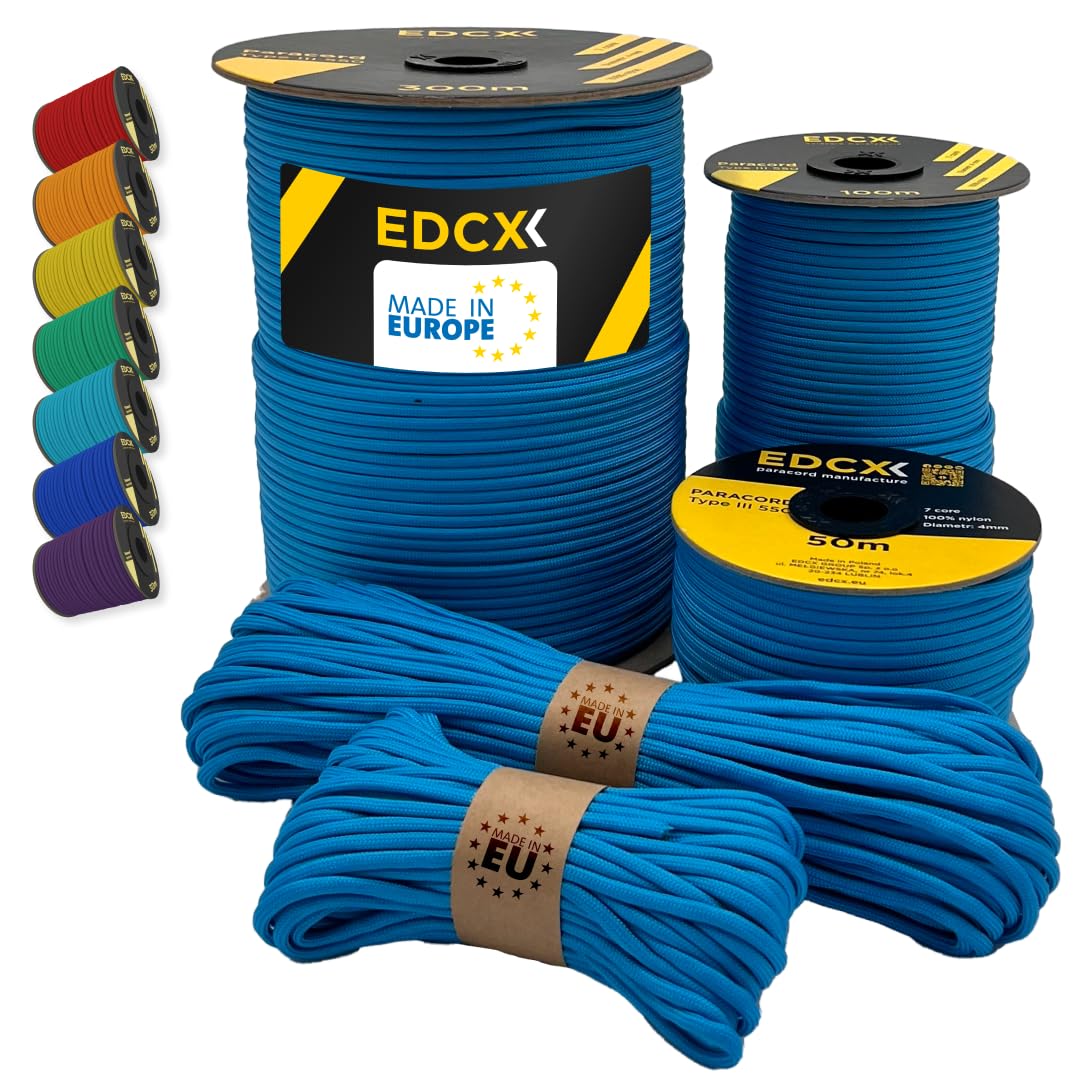 EdcX Paracord 4mm, 35+ Solid Colors (10m, 15m, 30m, 50m, 100m, 300m) | Ideal for Crafting, DIY, Camping, Survival, Outdoor | 100% Nylon Rope 4mm | Tactical Cord 550 Type III (Ice Mint, 10 m)