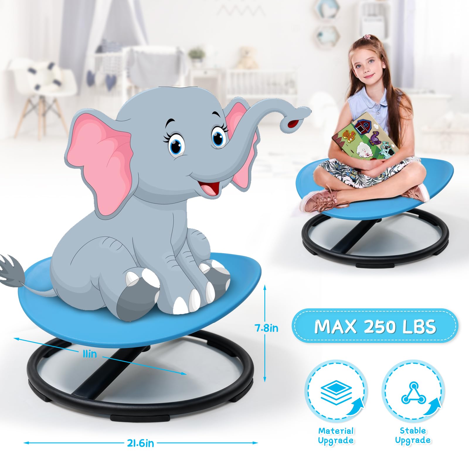 LWuuywa Kids Sensory Swivel Chair, Sensory Spinning Chair for Autism Kids, Body Coordination Training Chairs, Spin Seat, Metal Base, Non-Slip Design (Blue)