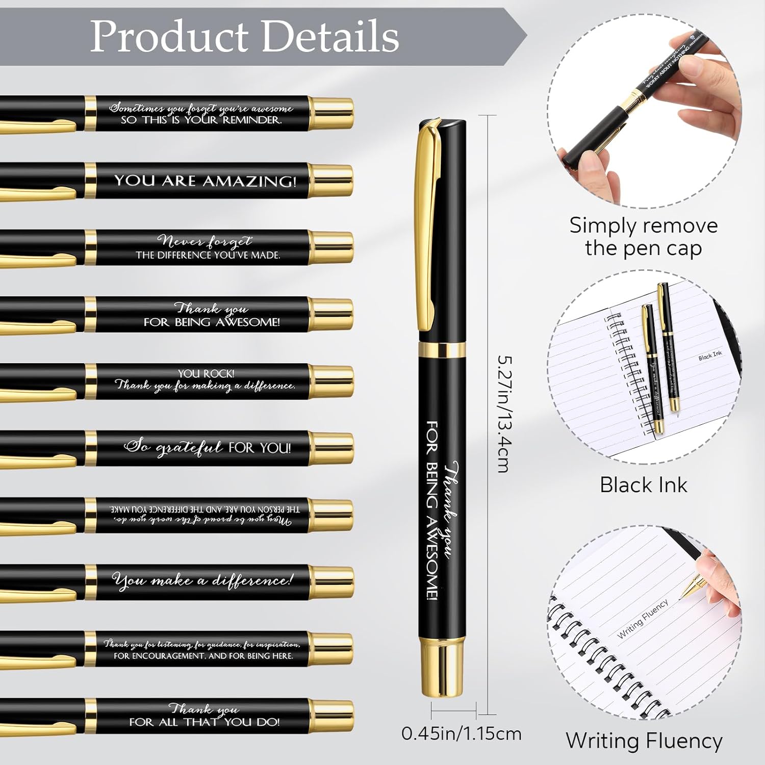 Chiisong Employee Appreciation Gifts Inspirational Spiral Notebook for Office Coworker Journals with Thank You Sticky Note Positive Pen Thank You Gift for Volunteer Nurse Team(Classic Black,10 Sets)