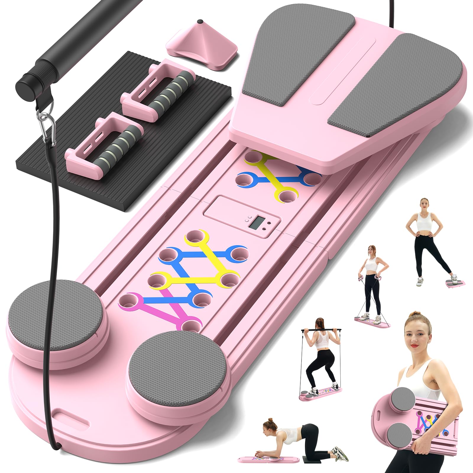 Pilates Board,Foldable Pilates Reformer Sets with Timer,Multifunctional Abdominal Pilates Board for Home Workout Equipment,Portable Ab Board Trainer Pilates Exercise Machine, Pilates Board for Women