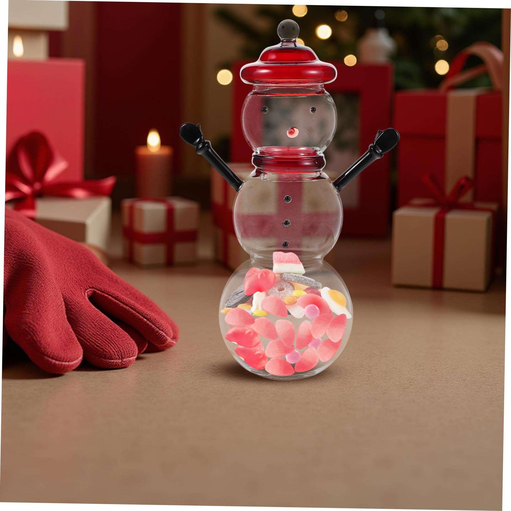Garneck Bonbonniere avec Couvercle Décoratif Bocal Bonhomme pour Fête de Noël Présentoir à Bonbons Verre