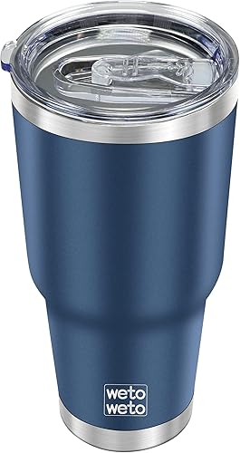 WETOWETO Vaso de 30 onzas con 2 tapas y 2 popotes, vaso de acero inoxidable 188 aislado al vacío con asa, taza de viaje para agua con tapa para