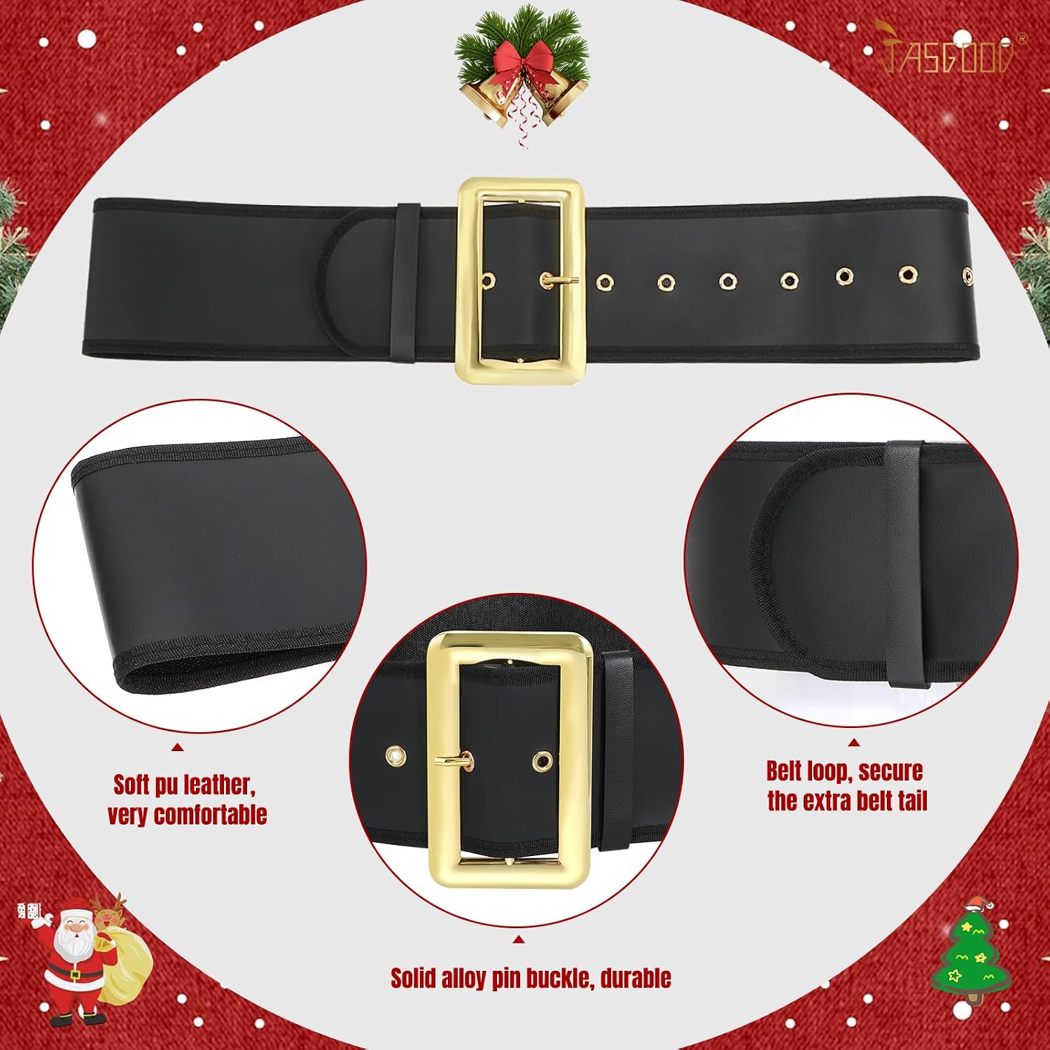 JASGOOD Santa Claus Belt for Adults - Black Pirate Belt for Cosplay & Novelty Costume Accessory image 3