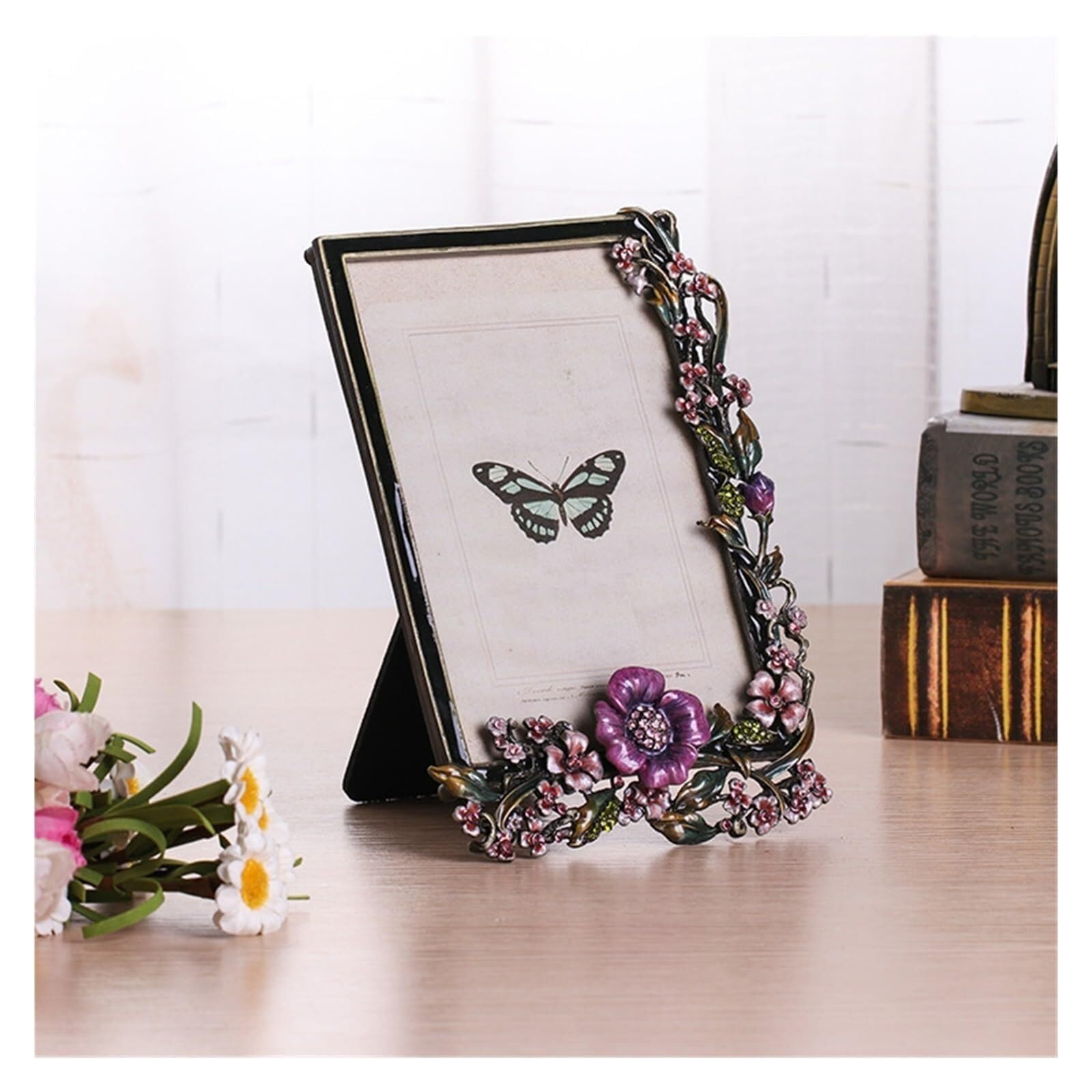 Vfdthr 6Inch D04 Photo Frames Creative Flower And Bird Photo Frame Decoration Enamel Color Alloy Crafts Wedding Gift Living Room Decor(6Inch D04)