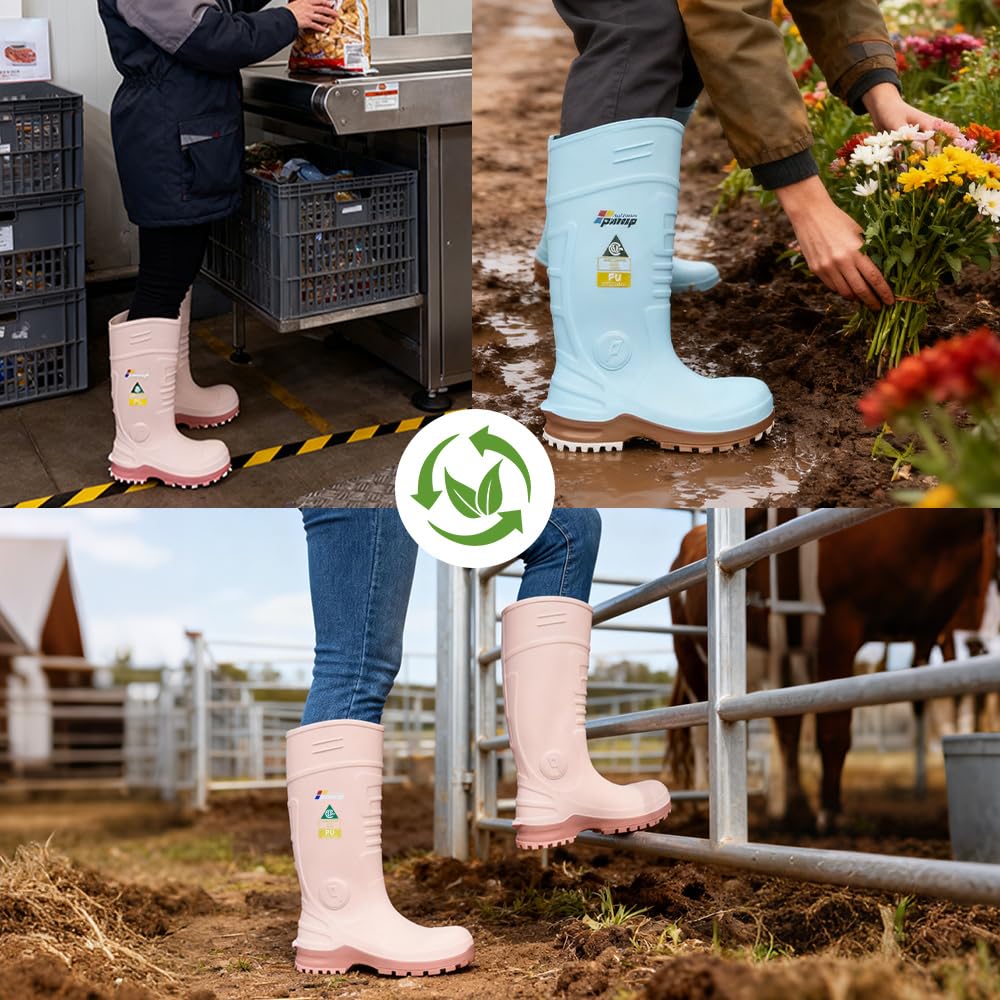 S5 Sicherheitsstiefel Damen – Leichte PU Gummistiefel mit Stahlkappe & Durchtrittschutz, Wasserdicht & Rutschfest für Bau & Agrar, CE