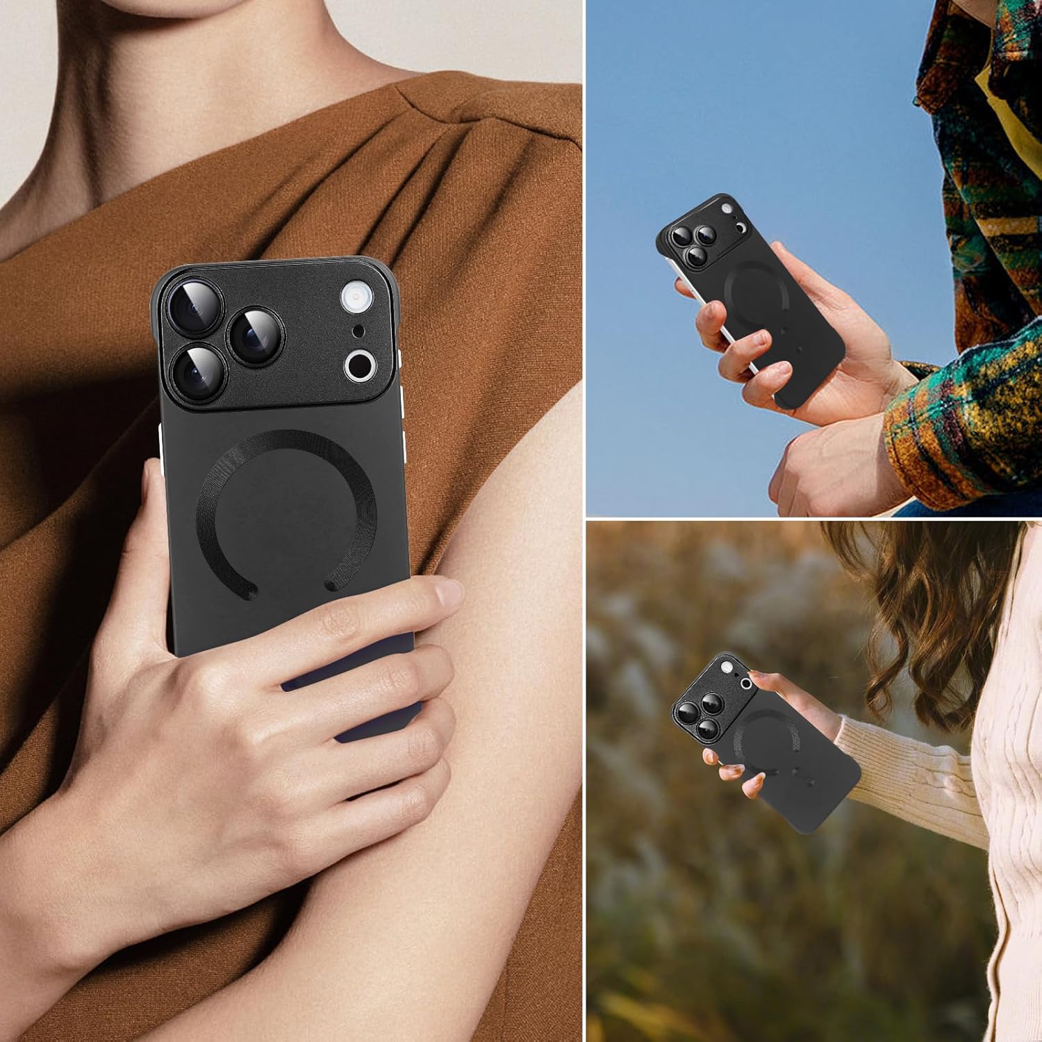 Omio Magnetic Slim Case for iPhone 17 Pro Max Compatible with MagSafe, Matte PC Ultra-Thin Bumper Frameless Borderless Minimalist Design with Camera Lens Protector for Men Women, Black - Image 7