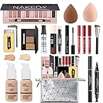 All in One Makeup Kit for Women Full Kit, Make Up Gift Set for Women Teens Girls, Includes Eyeshadow Foundation Lipstick Mascara Brush Sponge Brow Powder Soap Eyeliner Primer Contour Cosmetic Bag