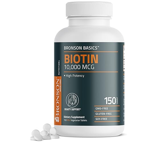 Bronson Biotin 10,000mcg, Supports Healthy Hair, Skin and Nails, Vegetarian, Non-GMO, 150 Tablets