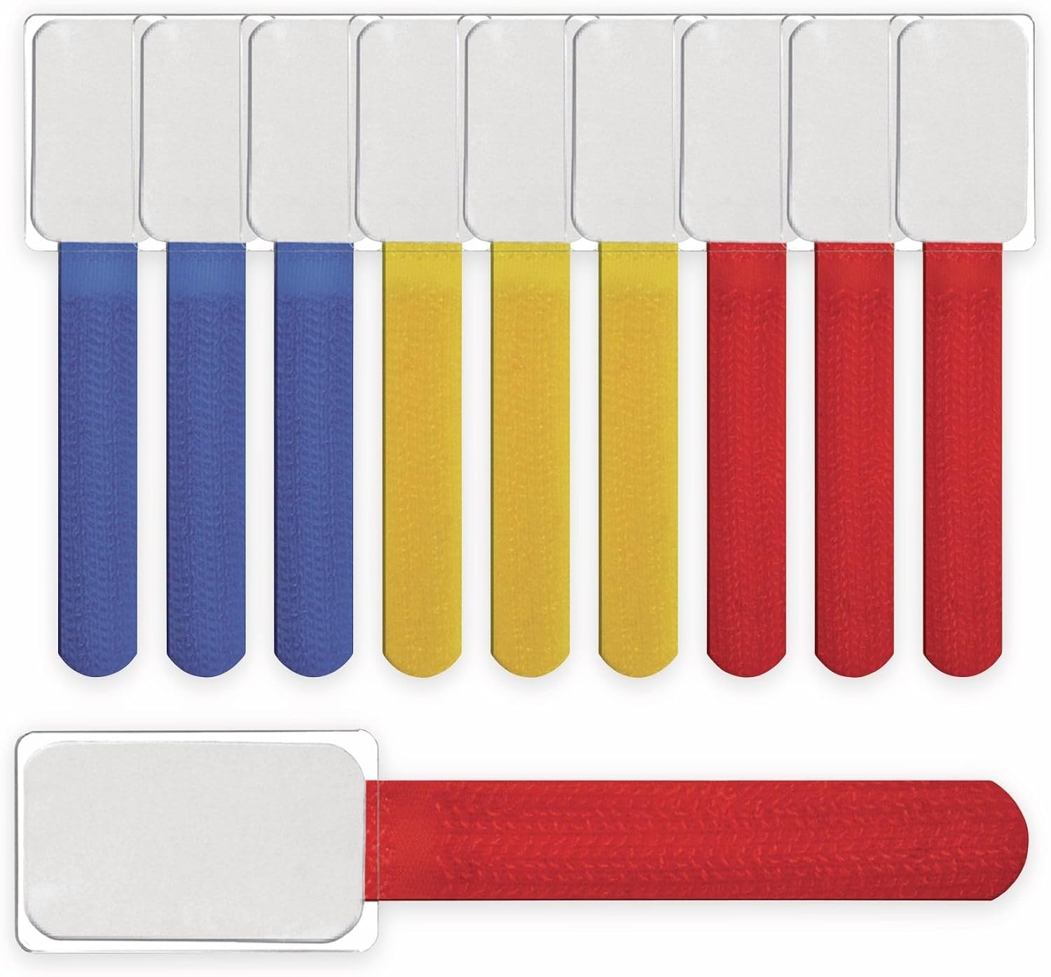 Label-The-Cable 2530 LTC Mini Tags Management Cable Ties with Labels/Re-Useable Hook and Loop/Cord Organizer, 10 Pieces, Blue, Yellow and Red
