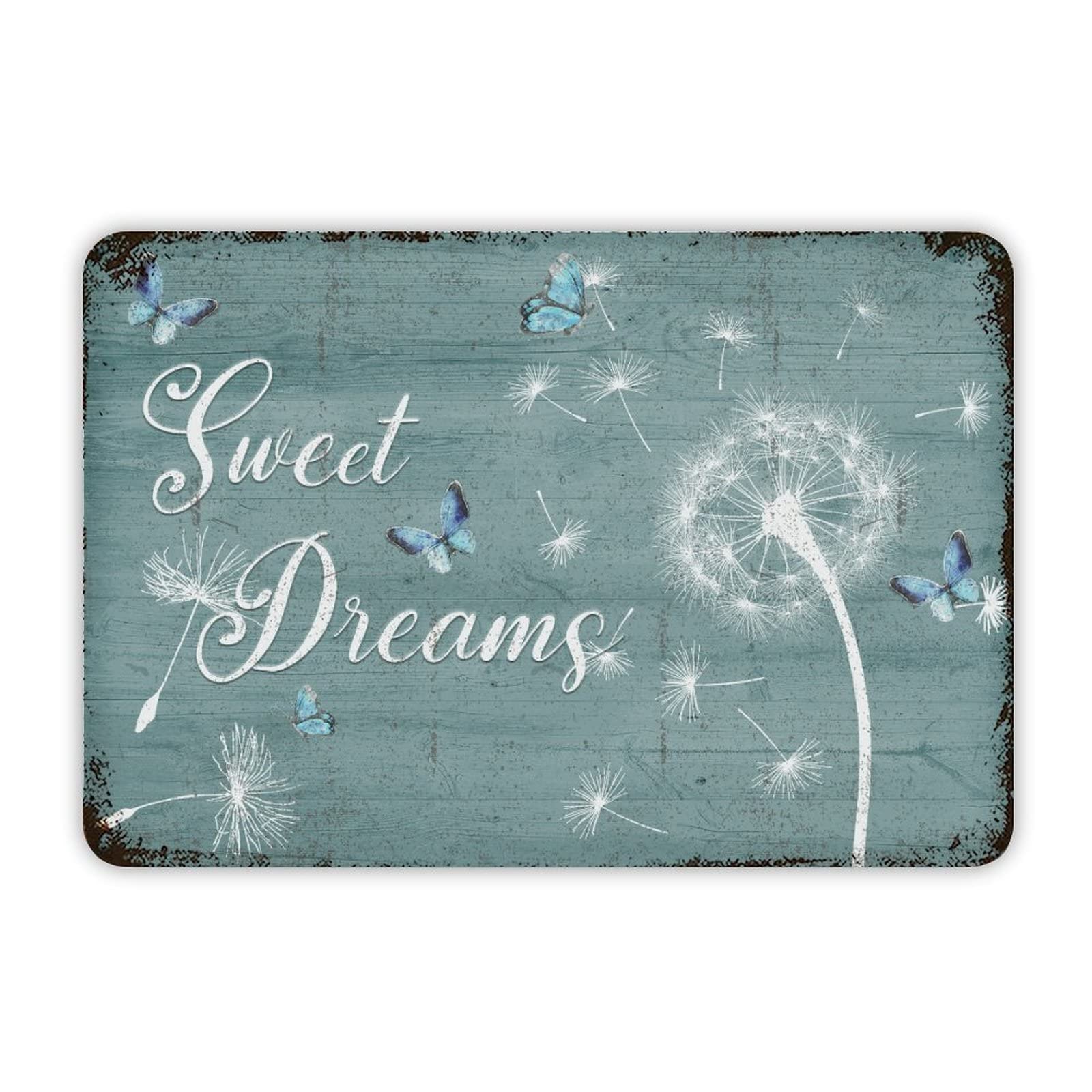 Funny Vintage Metal Sign Sweet Dreams Dandelions Butterfly Aluminum Sign 12x8 inch Metal Tin Sign Retro Wall Door Hanger Decor Sign