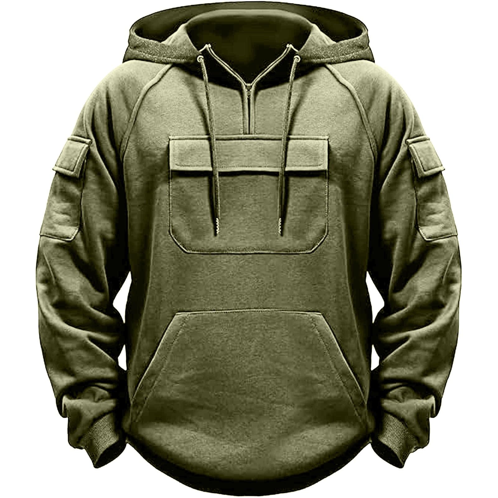 Taktyczne bluzy z kapturem dla mężczyzn Cargo Quarter Zip Multi Pocket Bluzy z długim rękawem jesień i zima solidne codzienne modne ubrania sportowe trening siłownia topy
