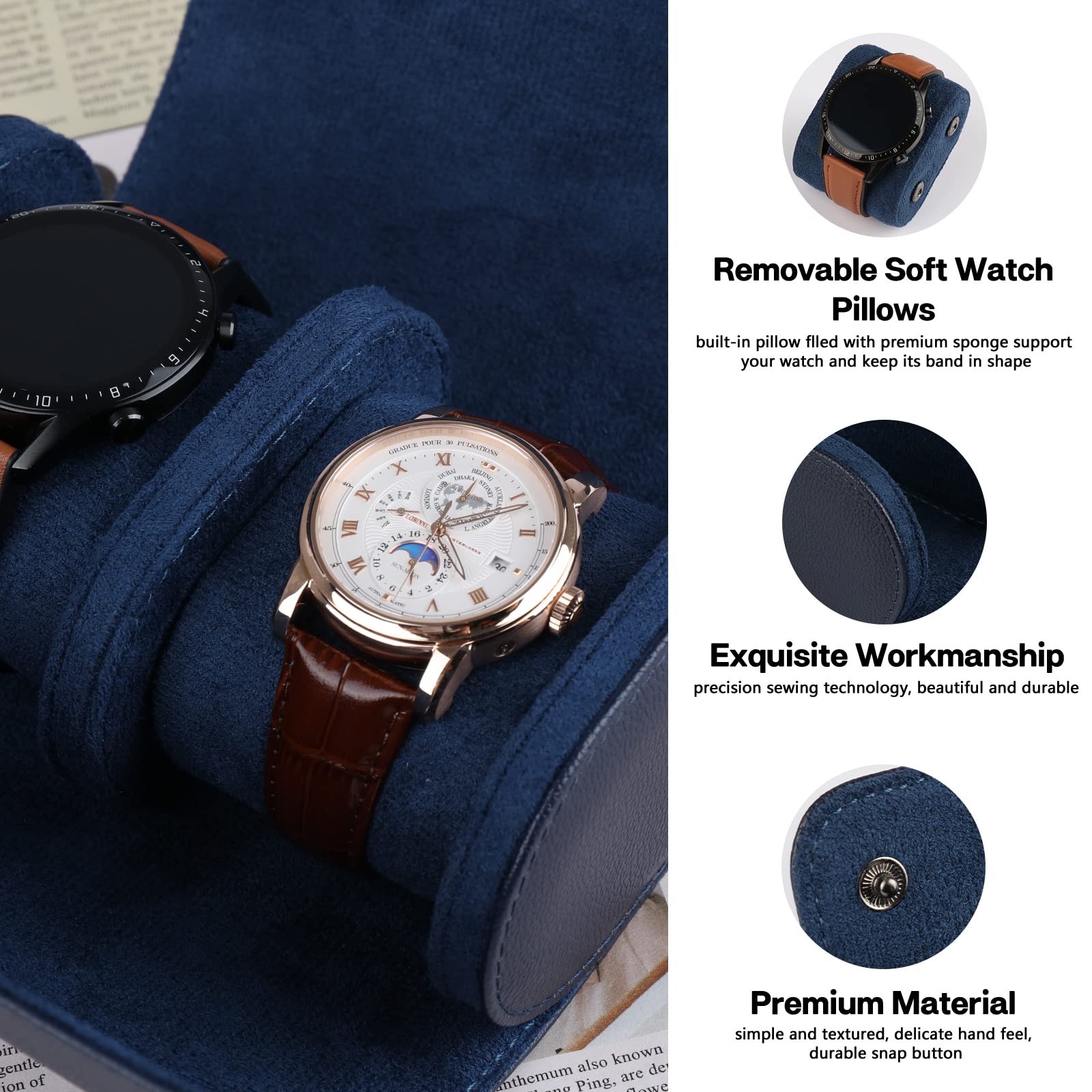 RoYiio 1 Sleuf Cilindrische Horlogedoos, Horloge Rol Reistas Vintage Horlogebehuizing Voor Mannen En Vrouwen Bruin Upgrade Versie 3459542910