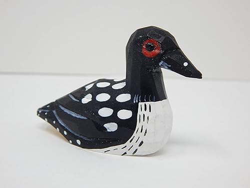 Miniatura 2 de Selsela Hand-Carved Common Loon Figurine - Common Loon Wooden Figurine Small Animal Garden Statue Carving Decoration, Miniature Wildlife Sculpture.
