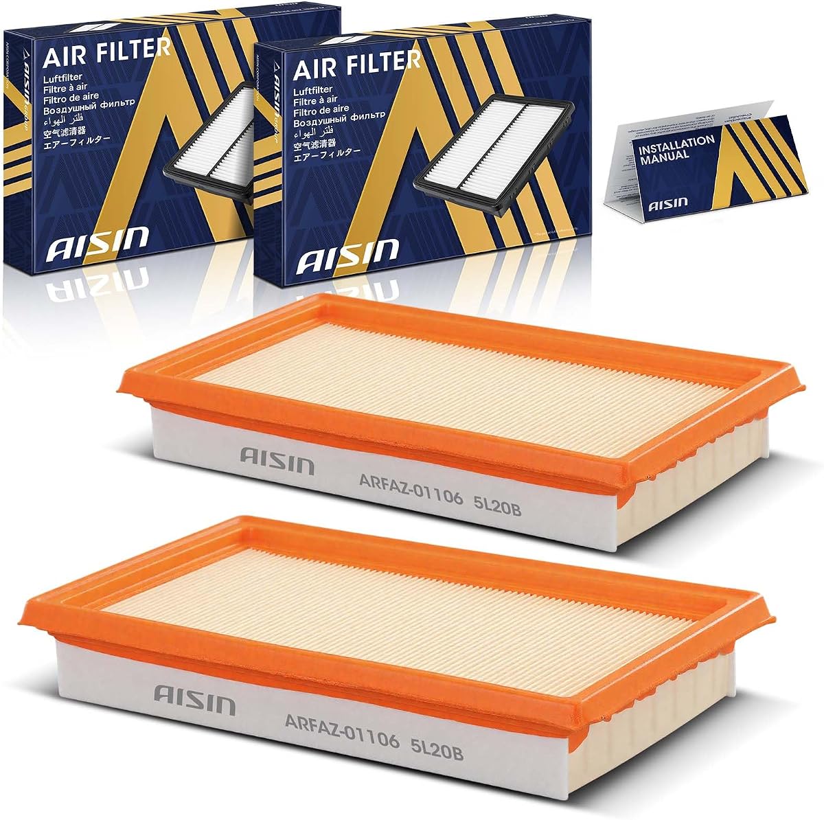 AISIN AFTERMARKET ARFAZ-01106 Pack of 2 Engine Air Filter | Compatible with Nissan Cube 2009-2014, NV200 2013-2021, Versa 2007-2012, INFINITI Q50 2014-2018 - 1.6L 1.8L 2.0L 3.5L 3.7L