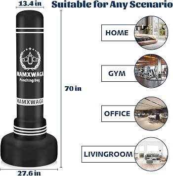 Standing Punching Bag with Stand Adult, 70'' Freestanding Heavy Boxing Bag with Electric Air Pump