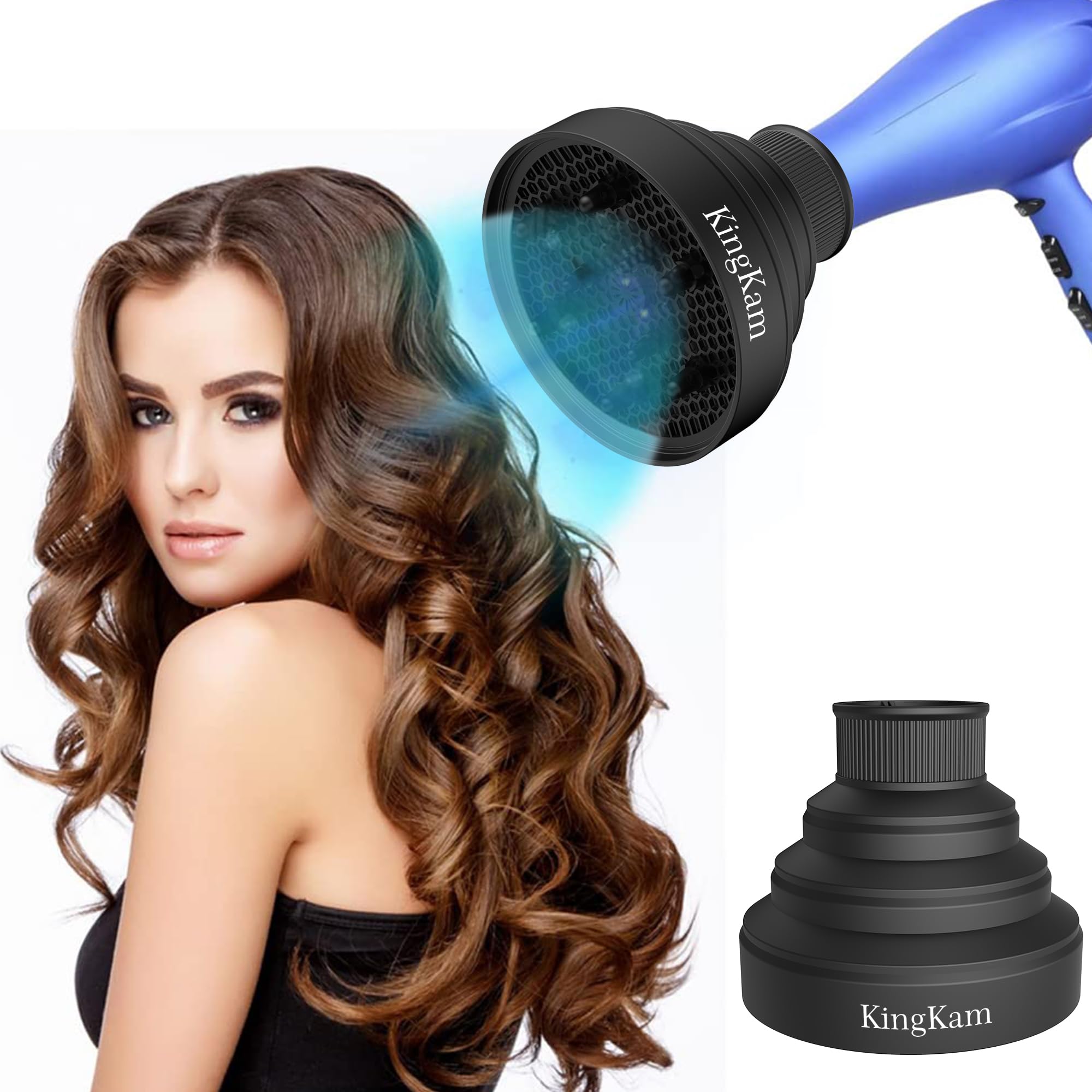 Difusor de secador de pelo plegable, de viaje y de fácil almacenamiento, accesorio difusor que se adapta a la mayoría de secadores de pelo con diámetro de boquilla D-1.575 pulgadas a 1.968 7