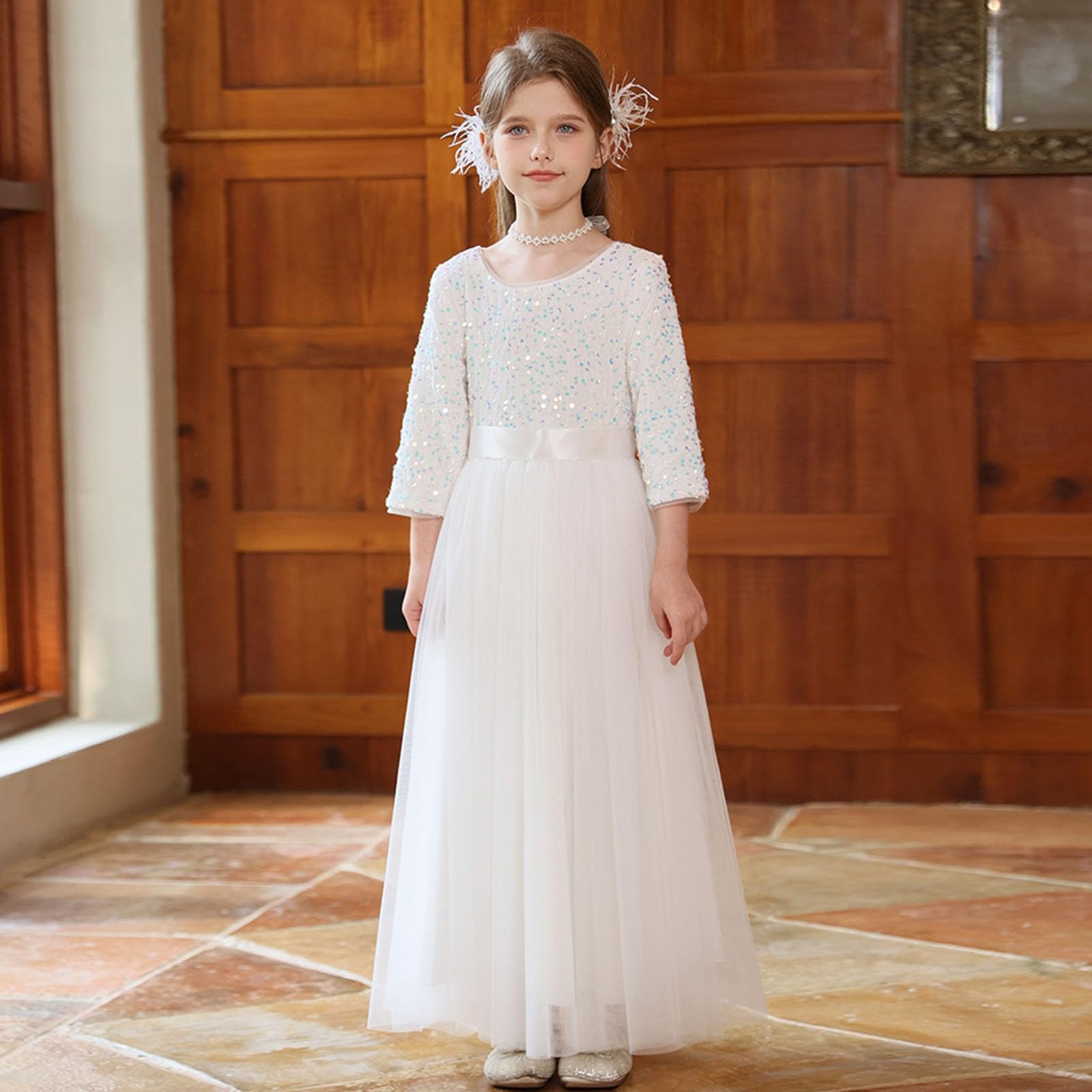 Vestido de Lentejuelas de Manga Larga para niñas con Capa superpuesta, Ideal para Fiestas y Eventos Especiales, diseño Elegante y Brillante, Tallas 7-12 años
