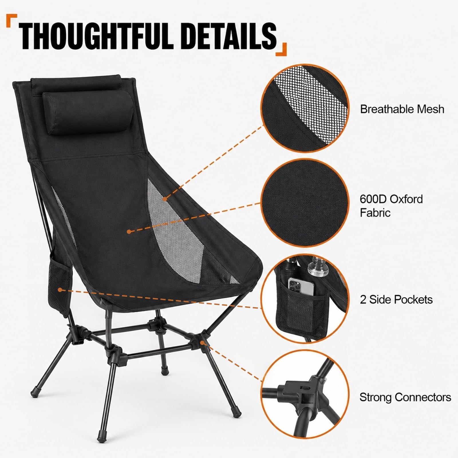 Chaises de Camping, Chaise de Camping Dossier Haut