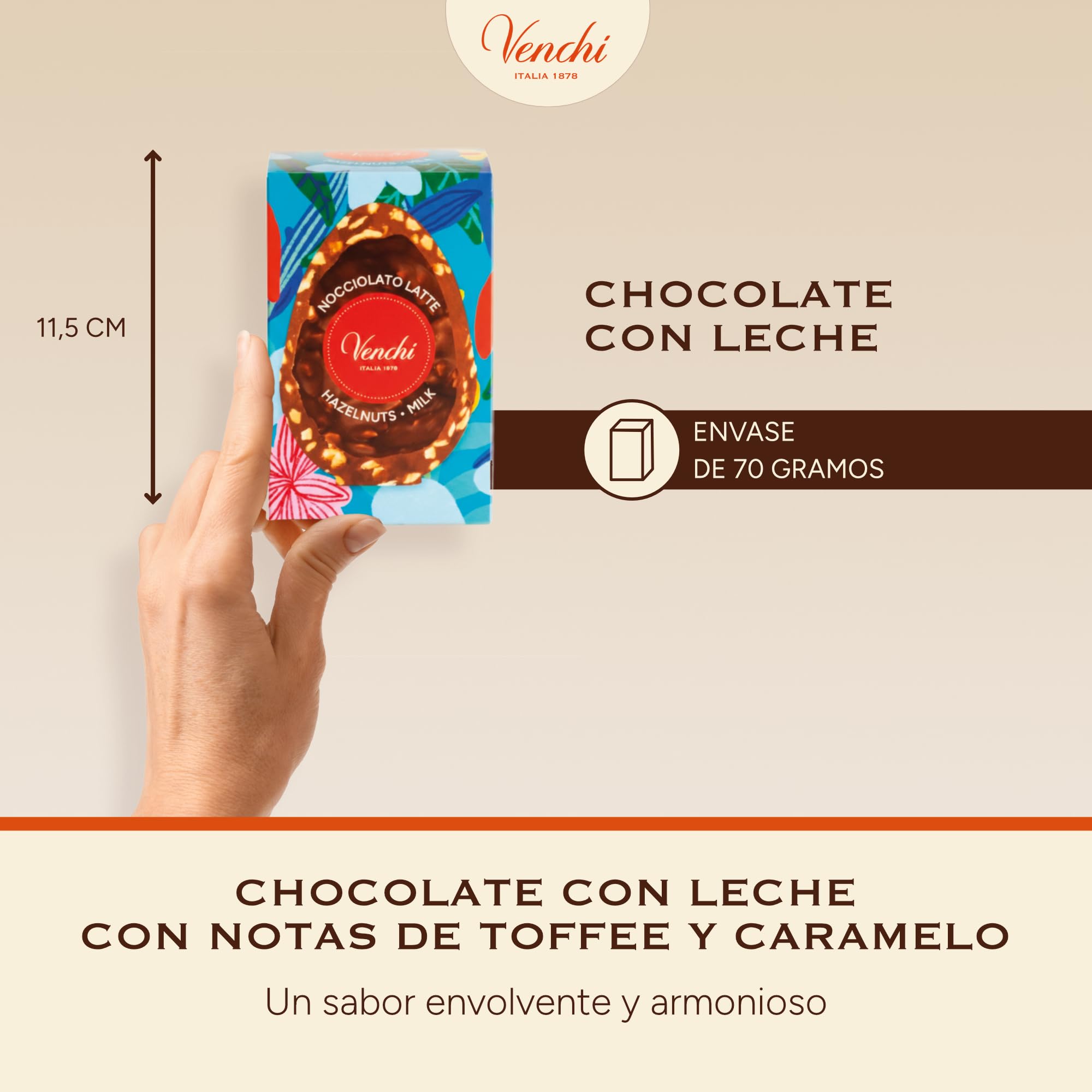 Venchi - Huevo de Chocolate Mignon con Leche y Avellanas, 70 Gr, con Granillo Grueso de "Avellana Piamonte", Sin Gluten, Colección de Pascua Venchi, Idea de Regalo - 5