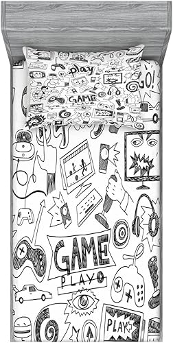 Miniatura 377 de Ambesonne - Juego de sábanas bajeras y fundas de almohada, diseño clásico botánico, plantas de jardín vintage, juego de 3 piezas con estampado