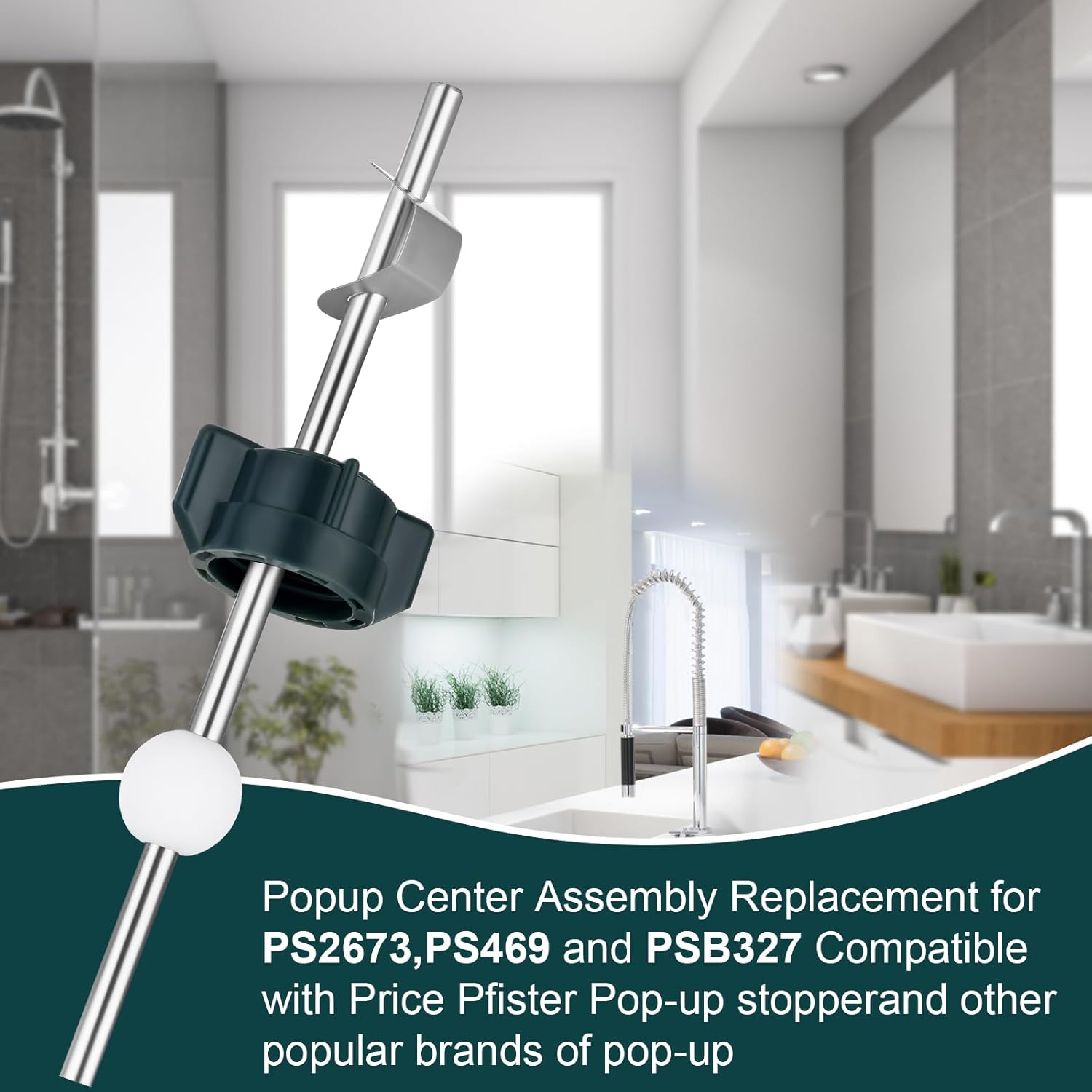Bathroom Sink Stopper Replacement Kit - Lavatory Pop Up Center Piece Assembly with Pivot Rod, Compatible with Price Pfister, PS2673 PS469 PSB327, Chrome Metal Drain Repair Parts
