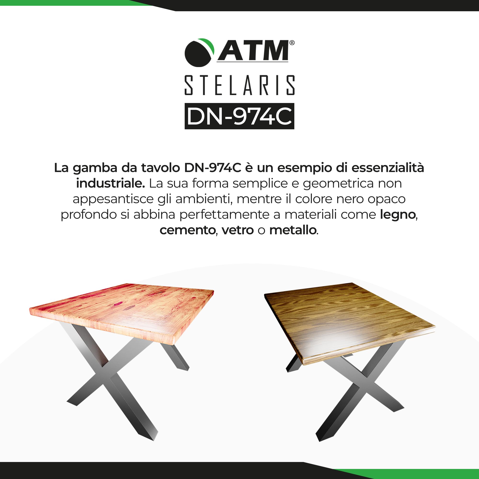 ATM® Piedi per Tavolo a Forma di X | 2 Traversine per Mobili | Profilo Metallico 80x80mm | Base Solida per Tavoli, Scrivanie e Piani di Lavoro | Struttura in Acciaio (Alt. 73 cm) | Nero Opaco