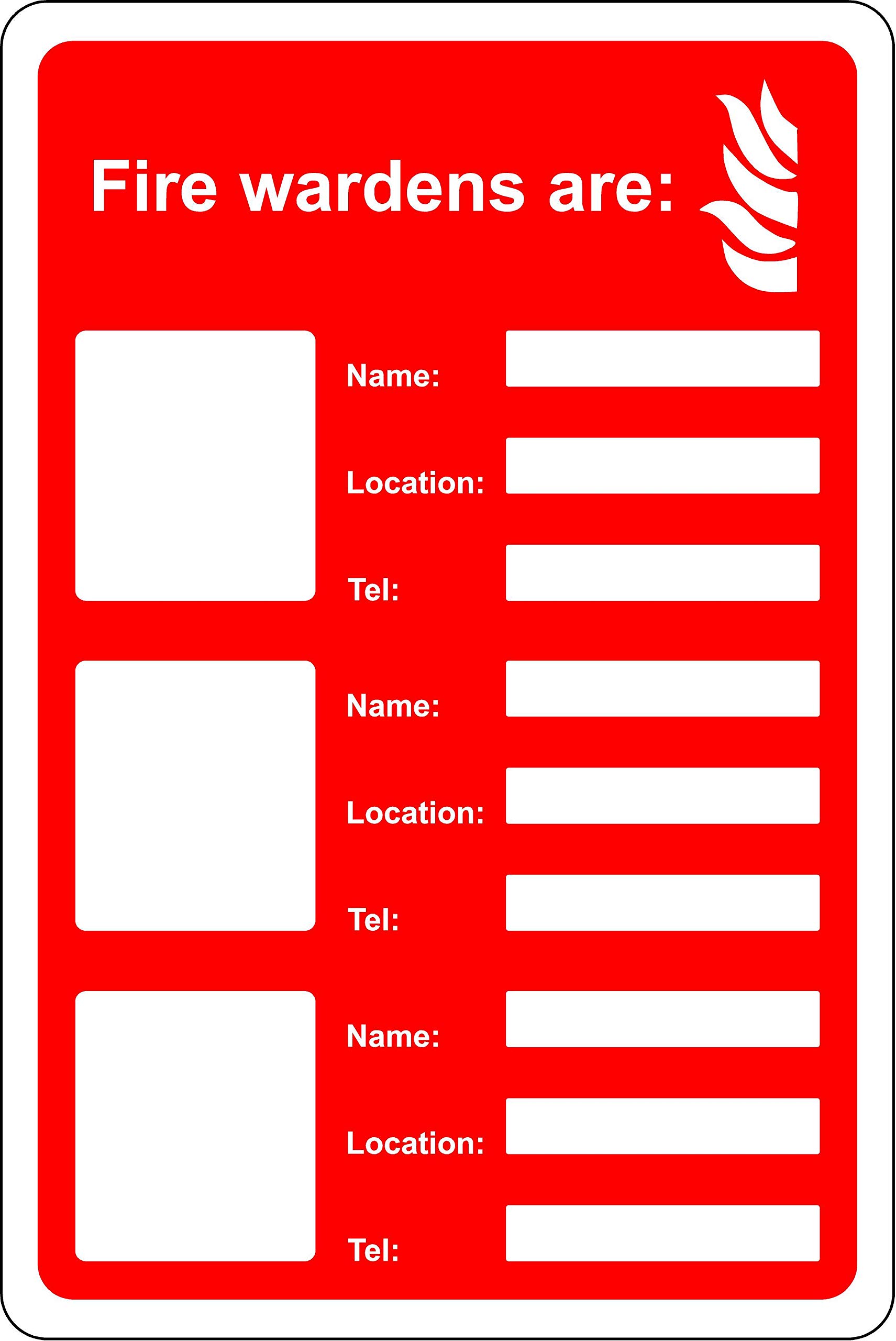 Fire wardens are name, location and contact number information safety sign - 1.2mm Rigid plastic 200mmx 150mm