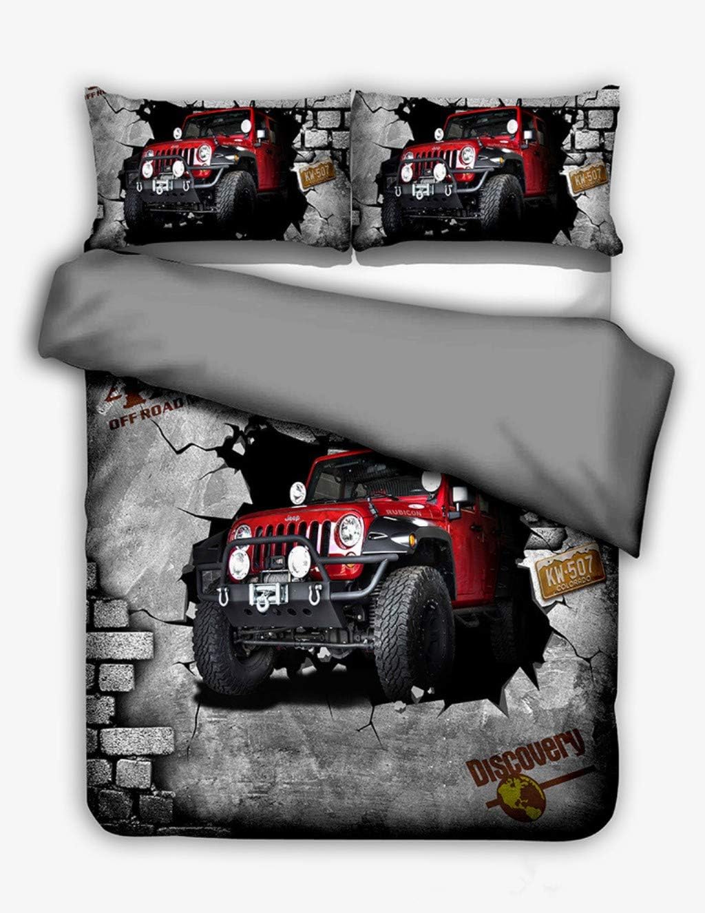 Big Sale Abojoy Decor Duvet Cover Set, Jeep 4X4 Vehicle One Click Repaint Never Stop Off-Road Adventure Automobiles 3 Piece Soft Brushed Microfiber Fabric Print Bedding Set,Twin Size