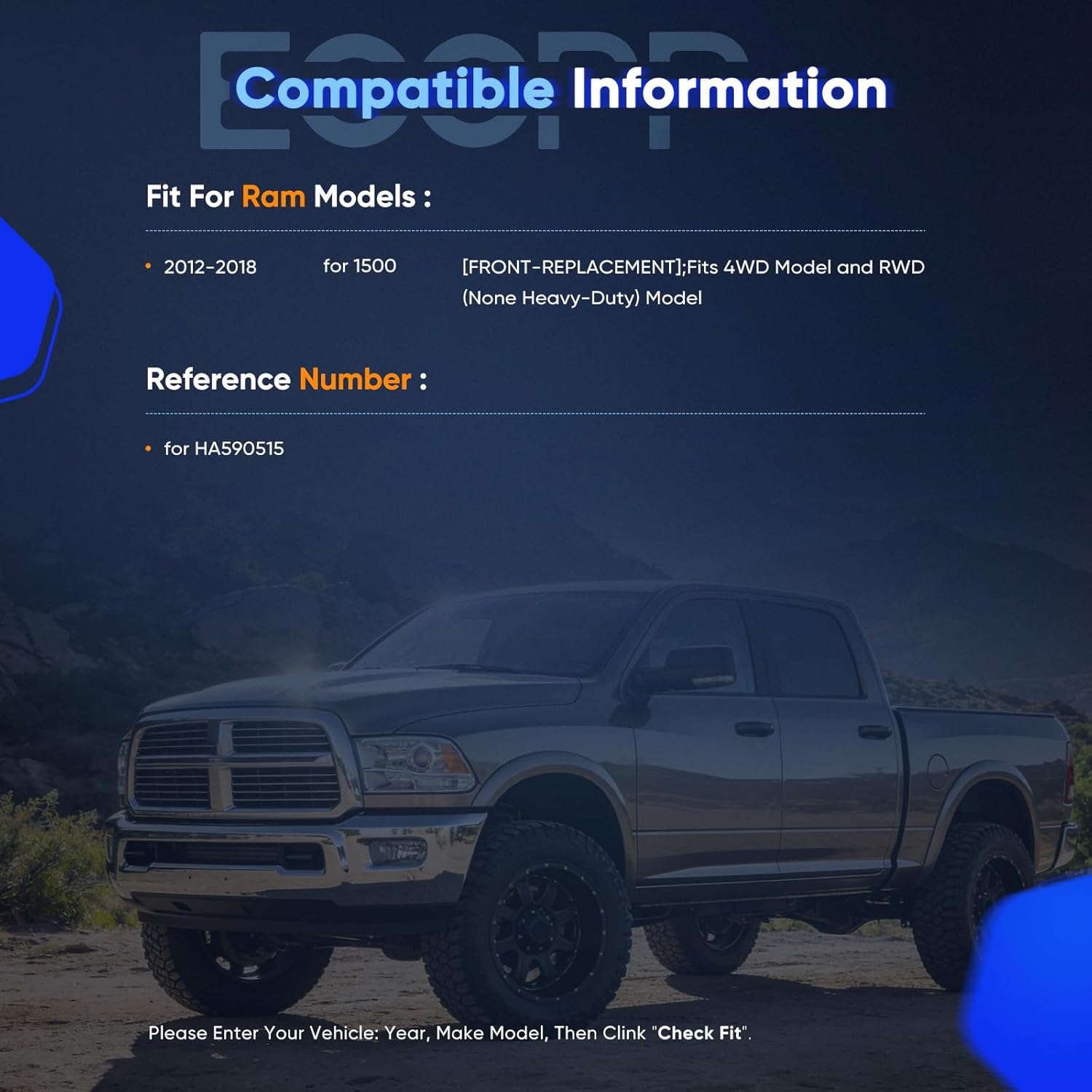 ECCPP Wheel Hub and Bearing Assembly Front HA590515 fit for Ram 1500 2012-2018 5 Lugs Wheel Bearing Hubs with ABS 1pc