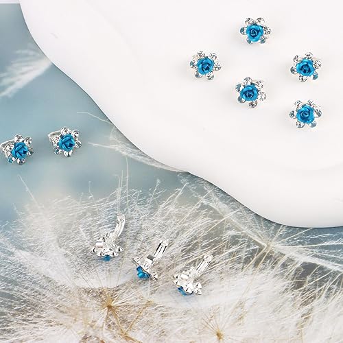 Miniatura 7 de YISSION 20 pinzas para el cabello con diseño de rosas azules, lindas horquillas para el pelo con diamantes de imitación, pequeñas pinzas decorativas