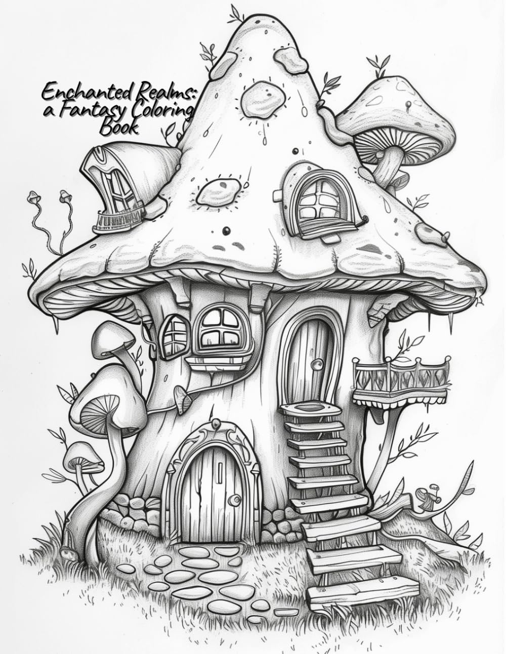 Enchanted Realms: A Fantasy Coloring book of Magical Creatures and Mushroom Houses
