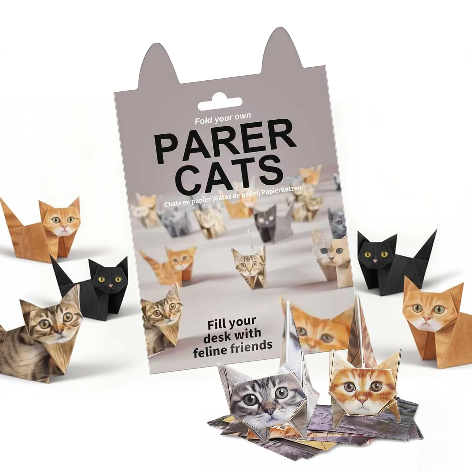 Photo 1 of **2 PACKS**DIY Origami Paper Cats - 50 Sheets Origami Paper Set, Foldable adorable cat-shaped creative art activity kit, Desk Decor and Gift for Pet Lovers