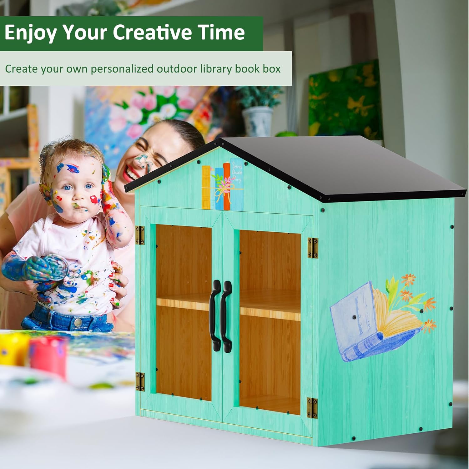 Little Library Box Outdoor Free Library Kit, DIY Little Free Library Double Doors Double Layers Outdoor Library Book Box for Neighborhoods, Community, Schools Sharing Books, Literature, Newspapers