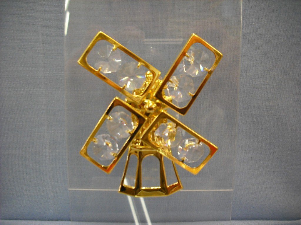 24k Gold Plated Windmill Suncatcher with Crystals